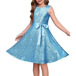 imageGRACE KARIN Girls Formal Sequin Sparkly Dress Kids Fancy Cocktail Party Birthday Pageant Christmas Dresses Size 614YLight Blue
