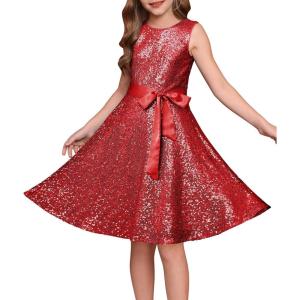 imageGRACE KARIN Girls Formal Sequin Sparkly Dress Kids Fancy Cocktail Party Birthday Pageant Christmas Dresses Size 614YRed