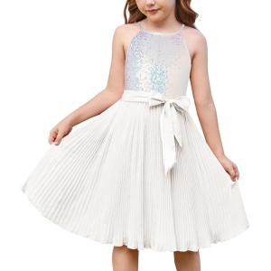 imageGRACE KARIN Girls Sequin Dress Christmas Party Dance Formal Birthday Fancy Sparkly Halter Chiffon Dresses Size 514Magic White