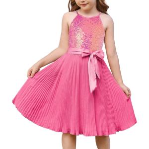 imageGRACE KARIN Girls Sequin Dress Christmas Party Dance Formal Birthday Fancy Sparkly Halter Chiffon Dresses Size 514Watermelon Red