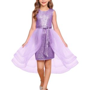 imageGRACE KARIN Girls Sequin Party Dress Sparkle Formal Birthday Pageant Prom ThreeLayer Tulle Midi Dress Size 512YPurple