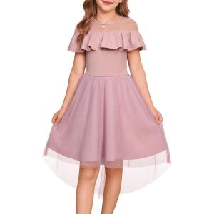 imageGRACE KARIN Girls Wedding Party Formal Dress Junior Bridemaid Dresses fo Teens Tulle High Low Dress Size 714Pink
