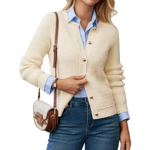 imageGRACE KARIN Knit Cardigan Sweaters for Women Long Sleeve Ribbed Button Up Sweater 2025 Fall Casual JacketBeige