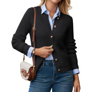imageGRACE KARIN Knit Cardigan Sweaters for Women Long Sleeve Ribbed Button Up Sweater 2025 Fall Casual JacketBlack