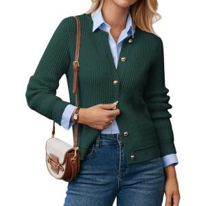 imageGRACE KARIN Knit Cardigan Sweaters for Women Long Sleeve Ribbed Button Up Sweater 2025 Fall Casual JacketGreen