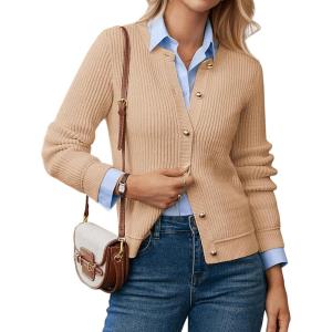 imageGRACE KARIN Knit Cardigan Sweaters for Women Long Sleeve Ribbed Button Up Sweater 2025 Fall Casual JacketKhaki
