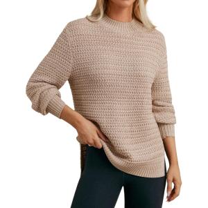 imageGRACE KARIN Sweaters for Women 2025 Mock Neck Fall Sweater Long Sleeve Side Slit Chunky Pullover TopsKhaki