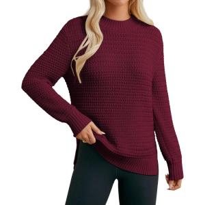imageGRACE KARIN Sweaters for Women 2025 Mock Neck Fall Sweater Long Sleeve Side Slit Chunky Pullover TopsWine Red