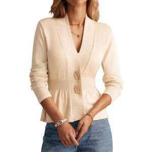 imageGRACE KARIN Women 2025 Button Down Lightweight Cardigan Casual Open Front Sweater Crochet Tops Knitted CoatApricot
