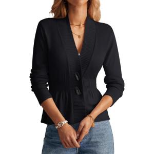 imageGRACE KARIN Women 2025 Button Down Lightweight Cardigan Casual Open Front Sweater Crochet Tops Knitted CoatBlack