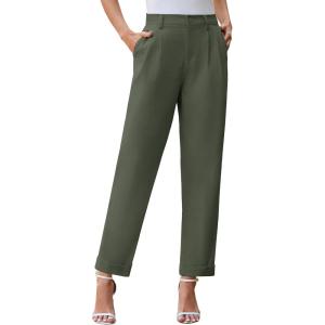 imageGRACE KARIN Women High Waisted Business Casual Pants Dressy Cuffed Work Office Trouser Slacks with PocketsArmy Green