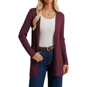 imageGRACE KARIN Women Long Sleeve Lightweight Cardigan Open Front Long Cardigan Sweaters Fall 2025 Knit Outfits with PocketBurgundy