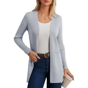 imageGRACE KARIN Women Long Sleeve Lightweight Cardigan Open Front Long Cardigan Sweaters Fall 2025 Knit Outfits with PocketLight Gray