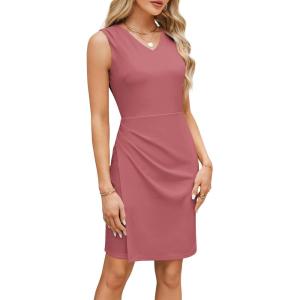 imageGRACE KARIN Women Wear to Work Sleeveless VNeck Ruched Bodycon Wrap Office Party Cocktail Pencil DressesGray Pink