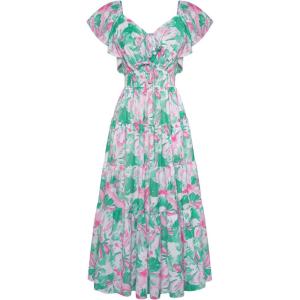 imageGRACE KARIN Womens 2025 Floral Summer VNeck Ruffle Sleeve Empire Waist ALine Casual Maxi Tiered Dress with PocketsGreen