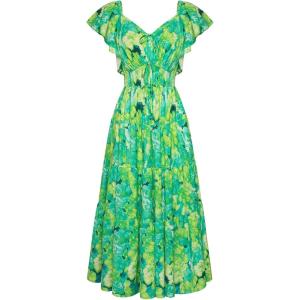 imageGRACE KARIN Womens 2025 Floral Summer VNeck Ruffle Sleeve Empire Waist ALine Casual Maxi Tiered Dress with PocketsGreen Flower