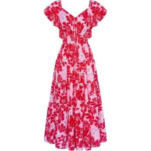 imageGRACE KARIN Womens 2025 Floral Summer VNeck Ruffle Sleeve Empire Waist ALine Casual Maxi Tiered Dress with PocketsRed