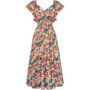 imageGRACE KARIN Womens 2025 Floral Summer VNeck Ruffle Sleeve Empire Waist ALine Casual Maxi Tiered Dress with PocketsRed Blue