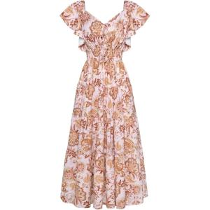 imageGRACE KARIN Womens 2025 Floral Summer VNeck Ruffle Sleeve Empire Waist ALine Casual Maxi Tiered Dress with PocketsWhite Yellow Flower