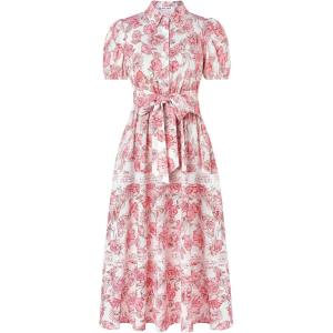 imageGRACE KARIN Womens 2025 Summer Floral Flowy Dresses Boho Tie Belt Short Puff Sleeve A Line Maxi Shirt Dress with PocketPink Floral