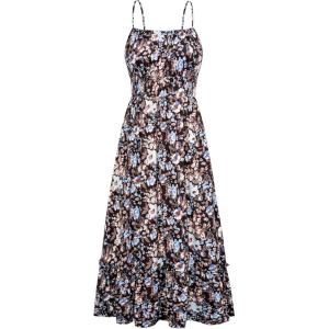 imageGRACE KARIN Womens 2025 Summer Maxi Dress Sleeveless Floral Spaghetti Strap Smocked Boho Beach Long Dress with PocketsBlack Floral