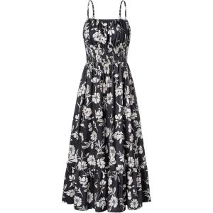 imageGRACE KARIN Womens 2025 Summer Maxi Dress Sleeveless Floral Spaghetti Strap Smocked Boho Beach Long Dress with PocketsBlack Vine