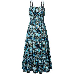 imageGRACE KARIN Womens 2025 Summer Maxi Dress Sleeveless Floral Spaghetti Strap Smocked Boho Beach Long Dress with PocketsBlue Black