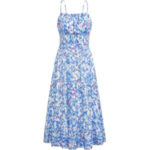 imageGRACE KARIN Womens 2025 Summer Maxi Dress Sleeveless Floral Spaghetti Strap Smocked Boho Beach Long Dress with PocketsBlue Floral Bright