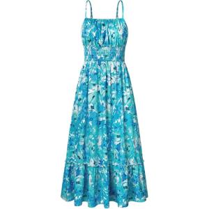 imageGRACE KARIN Womens 2025 Summer Maxi Dress Sleeveless Floral Spaghetti Strap Smocked Boho Beach Long Dress with PocketsBlue Green