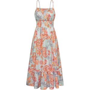 imageGRACE KARIN Womens 2025 Summer Maxi Dress Sleeveless Floral Spaghetti Strap Smocked Boho Beach Long Dress with PocketsBlue Paisley Floral