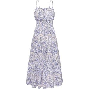 imageGRACE KARIN Womens 2025 Summer Maxi Dress Sleeveless Floral Spaghetti Strap Smocked Boho Beach Long Dress with PocketsBlue White Floral