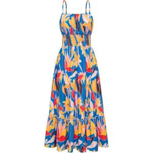 imageGRACE KARIN Womens 2025 Summer Maxi Dress Sleeveless Floral Spaghetti Strap Smocked Boho Beach Long Dress with PocketsBlue Yellow Floral