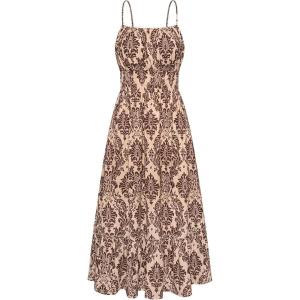 imageGRACE KARIN Womens 2025 Summer Maxi Dress Sleeveless Floral Spaghetti Strap Smocked Boho Beach Long Dress with PocketsBrown Floral