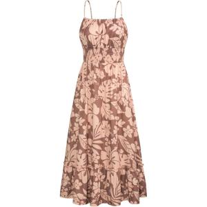 imageGRACE KARIN Womens 2025 Summer Maxi Dress Sleeveless Floral Spaghetti Strap Smocked Boho Beach Long Dress with PocketsCoffee Floral
