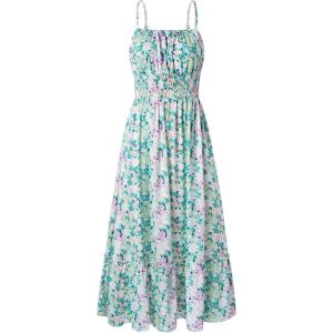 imageGRACE KARIN Womens 2025 Summer Maxi Dress Sleeveless Floral Spaghetti Strap Smocked Boho Beach Long Dress with PocketsGreen Flower