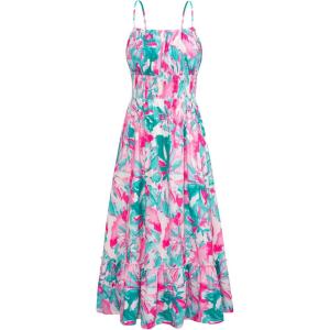 imageGRACE KARIN Womens 2025 Summer Maxi Dress Sleeveless Floral Spaghetti Strap Smocked Boho Beach Long Dress with PocketsGreen Pink Floral