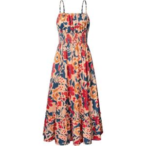 imageGRACE KARIN Womens 2025 Summer Maxi Dress Sleeveless Floral Spaghetti Strap Smocked Boho Beach Long Dress with PocketsNavy Brown