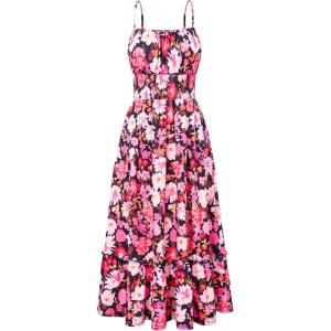 imageGRACE KARIN Womens 2025 Summer Maxi Dress Sleeveless Floral Spaghetti Strap Smocked Boho Beach Long Dress with PocketsPurple Black Floral