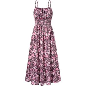 imageGRACE KARIN Womens 2025 Summer Maxi Dress Sleeveless Floral Spaghetti Strap Smocked Boho Beach Long Dress with PocketsWine Red Paisley