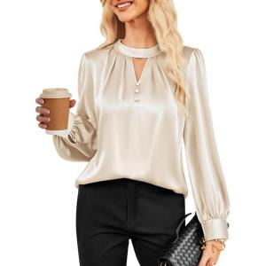 imageGRACE KARIN Womens Dressy Business Casual Tops Long Sleeve Shirts Satin Silk Blouse Work Office Fall Outfits 2025Apricot
