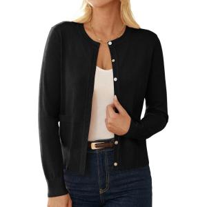 imageGRACE KARIN Womens Lightweight Cardigan Crew Neck Button Up Sweaters Long Sleeve Knit Cardigans with PocketsBlack