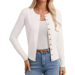 imageGRACE KARIN Womens Lightweight Fall Cardigan Long Sleeve Knit Crop Sweater TrendyButton Open Front Crewneck JacketOffwhite