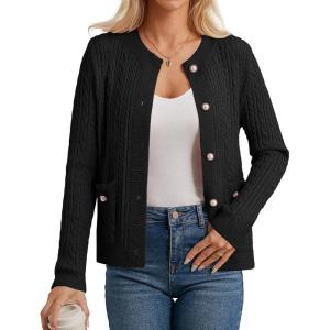 imageGRACE KARIN Womens Long Sleeve Button Up Chunky Cable Knit Cardigan Sweaters 2025 Fall Trendy Cardigans Sweaters JacketBlack