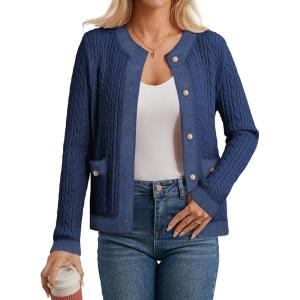 imageGRACE KARIN Womens Long Sleeve Button Up Chunky Cable Knit Cardigan Sweaters 2025 Fall Trendy Cardigans Sweaters JacketDeep Blue