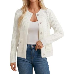 imageGRACE KARIN Womens Long Sleeve Button Up Chunky Cable Knit Cardigan Sweaters 2025 Fall Trendy Cardigans Sweaters JacketIvory White