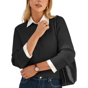 imageGRACE KARIN Womens Merino Wool Blend Sweater Fall Fashion 2025 Long Sleeve Crewneck Pullover TopBlack