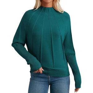 imageGRACE KARIN Womens Mock Neck Batwing Sleeve Sweater Loose Knitted Pullover Sweaters Ribbed Sweater TopsGreen