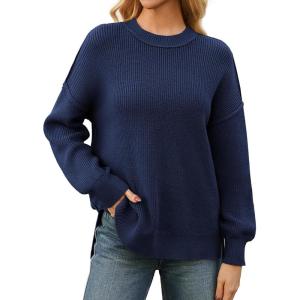 imageGRACE KARIN Womens Oversized Sweaters Casual Long Sleeve Crewneck Sweatshirt 2025 Fall Pullover Sweaters Top OutfitsBlue