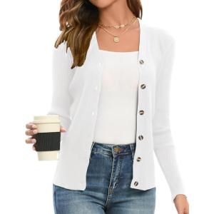 imageGRACE KARIN Womens Soft Knit Cardigan Sweater  Long Sleeve VNeck Button Up for Business Casual ampamp Lounge WearBright White