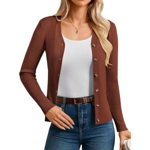 imageGRACE KARIN Womens Soft Knit Cardigan Sweater  Long Sleeve VNeck Button Up for Business Casual ampamp Lounge WearCaramel